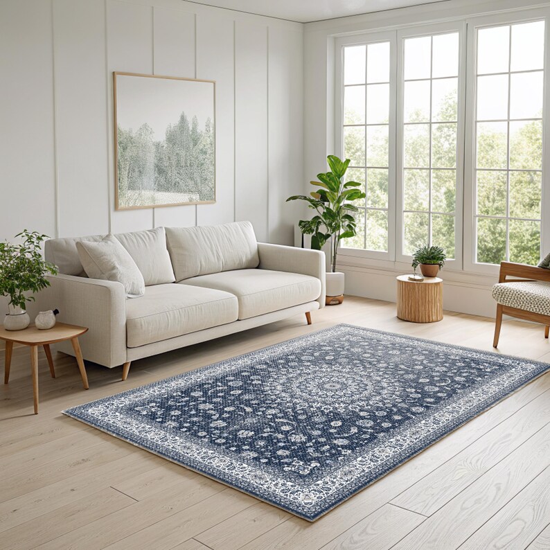 Editable Oriental Rug Vector Pattern: Dark Blue Medallion Design (SVG ...
