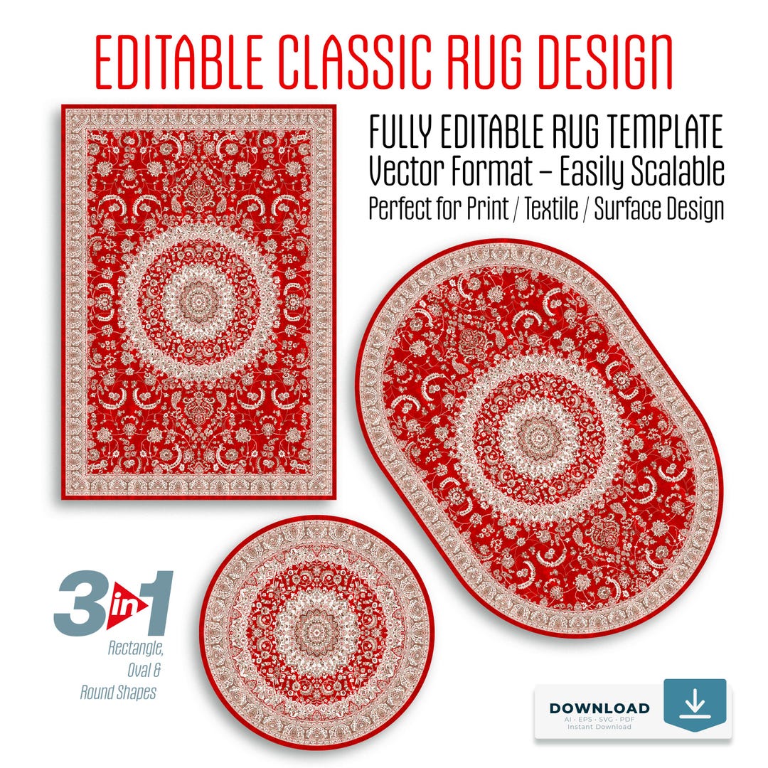 Mandala Rug Design Bohemian Floral Mandala Rug Design: Editable AI & PDF Files - Etsy