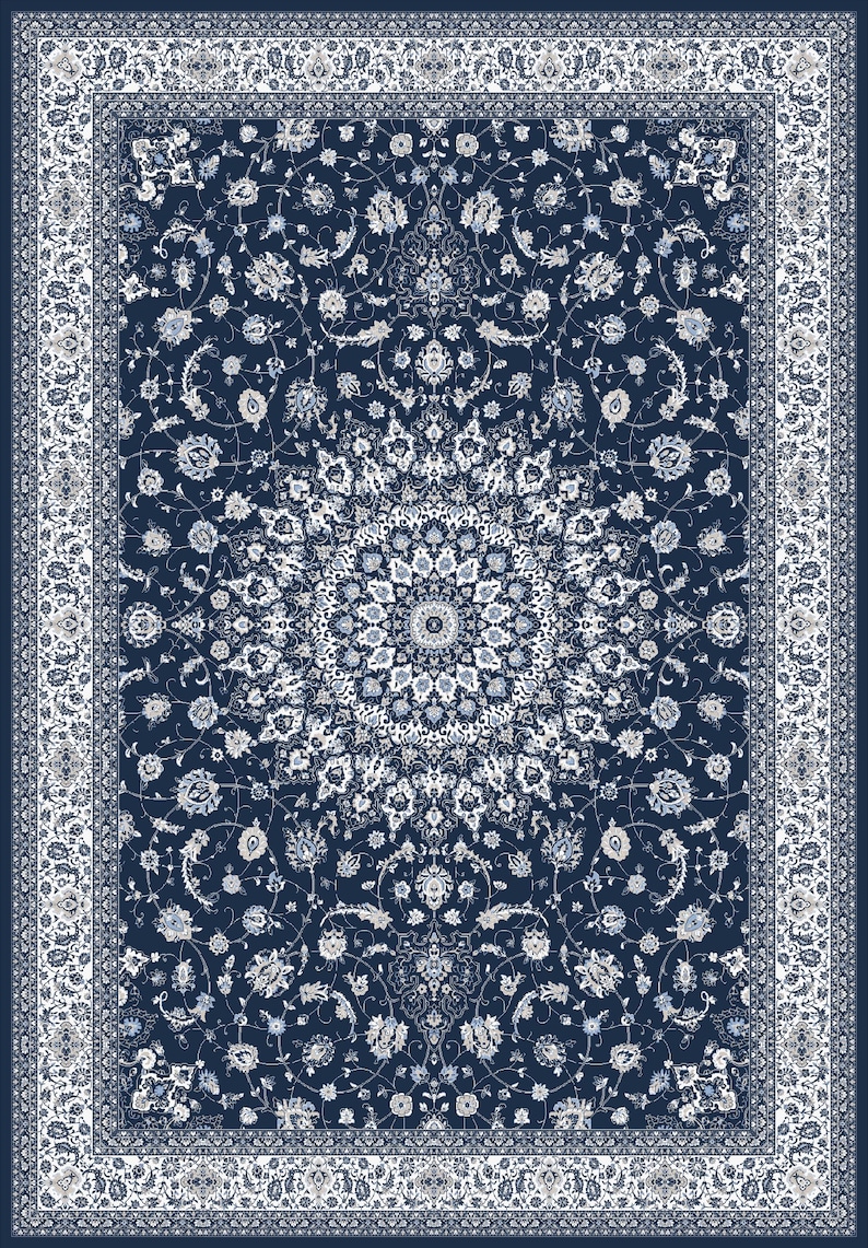Editable Oriental Rug Vector Pattern: Dark Blue Medallion Design (SVG ...