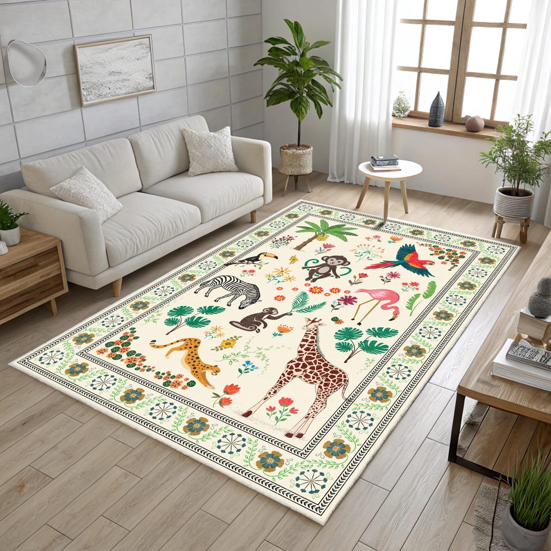 Jungle Animal Rug Design: Tropical Safari Carpet Vector (PDF Format) - Etsy