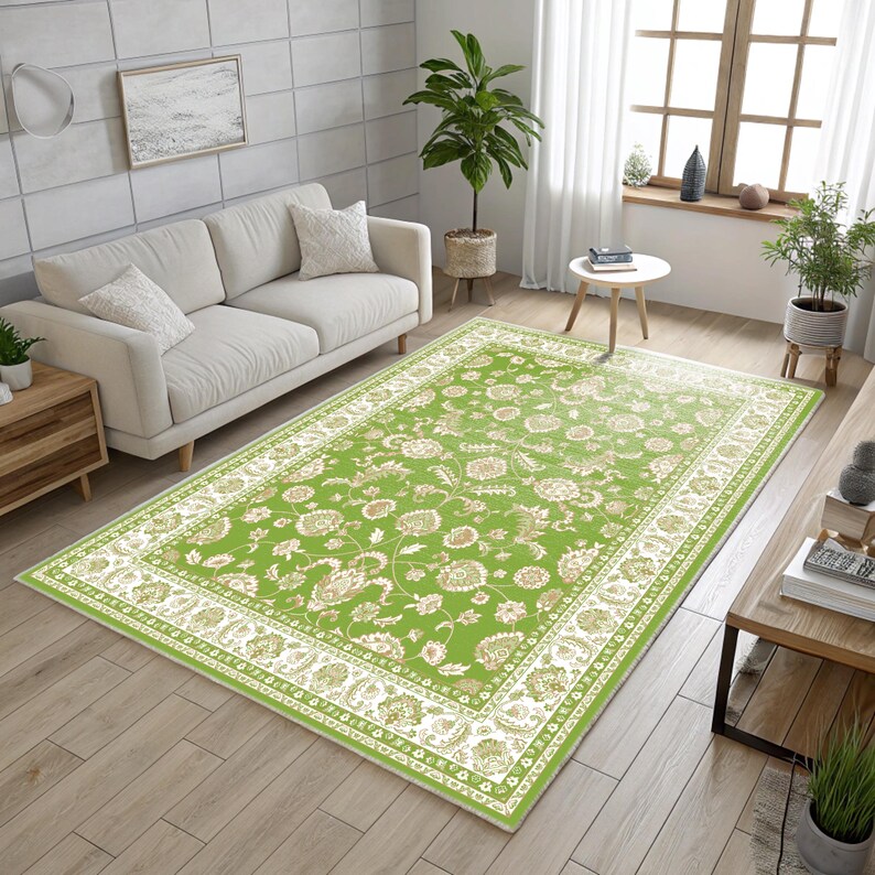 Editable Oriental Rug Vector Pattern: Green Medallion Design (SVG & PDF ...