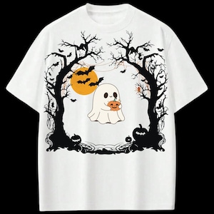 Cute Spooky Halloween Digital Art – Ghost & Pumpkin Illustration – Instant Download