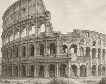 Graphite Pencil Drawing of the Colosseum Rome – Historic Roman Architecture Wall Art Print