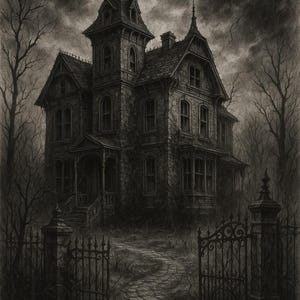 Haunted Victorian Mansion – Black & White Art Print