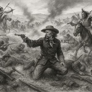 Custer&#39;s Last Stand Art Print: Battle of Little Bighorn Graphite Drawing