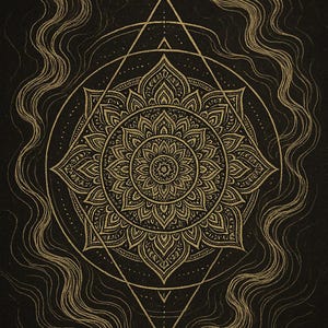 Gold Mandala Sacred Geometry Wall Art – Vertical Printable for Yoga Studio or Meditation Decor