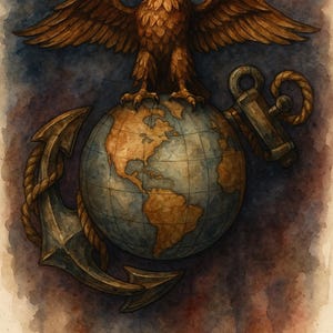 Watercolor Eagle Globe and Anchor Print – USMC Emblem Art – Marine Corps Wall Decor – Semper Fi Gift for Veterans