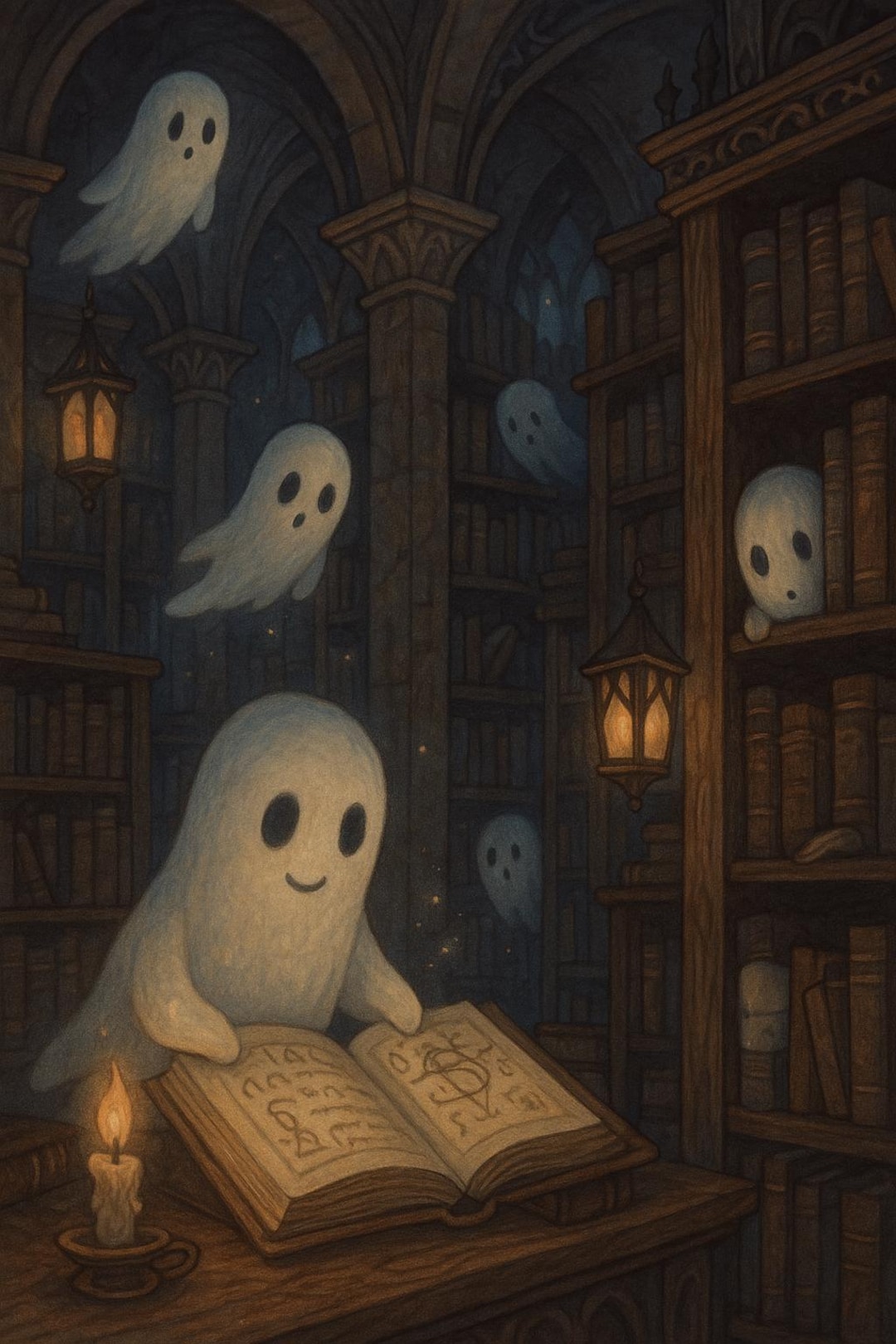 Haunted Library Ghost Art Print: Gothic Candlelit Halloween Decor - Etsy