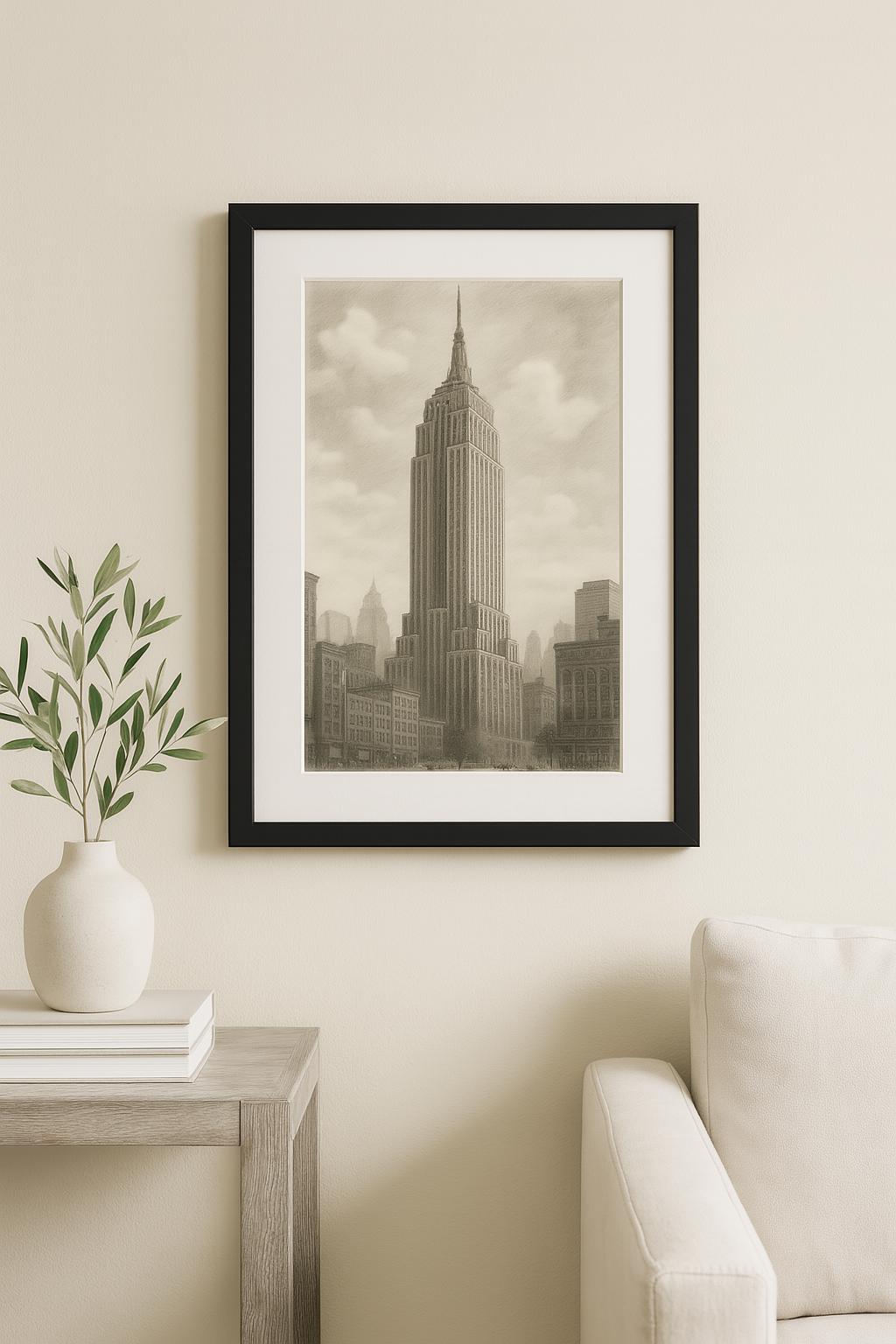 エンパイア・ステート・ビルのアートプリント：グラファイト鉛筆画