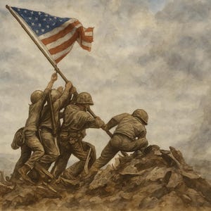 Iwo Jima Flag Raising Print: WWII Watercolor, US Marines Patriotic Art (Digital Download)
