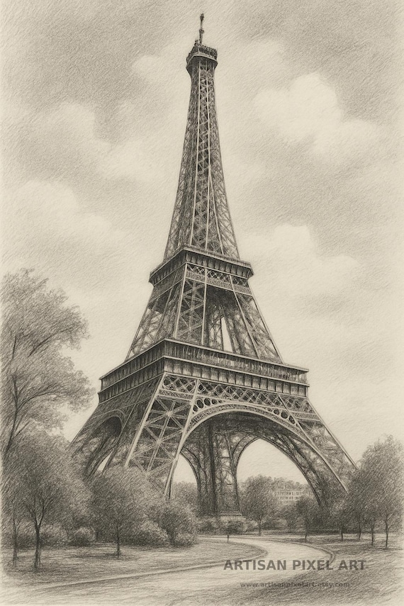 Graphite Pencil Drawing of the Eiffel Tower – Paris Landmark Art
