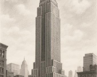 エンパイア・ステート・ビル 鉛筆画 エンパイア・ステート・ビル 鉛筆画 42年間世界一の高さを誇った