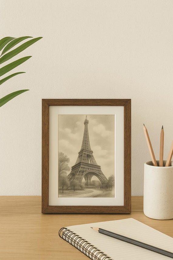 Eiffel Tower エッチング 33/50 木製フレーム付き Graphite Pencil Drawing of the Eiffel Tower – Paris Landmark Art