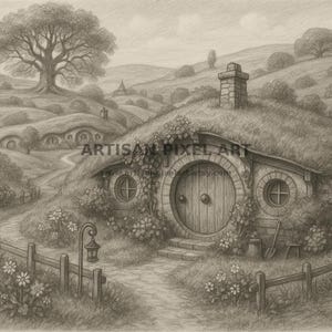 Hobbiton Art Print: Tolkien-Inspired Shire Landscape (Digital Download)