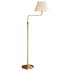 Swedish Style  Floor Lamp Brass fabric Sweden 1940&#39;s Home Decor Floor Lamp Floor Lamp with Gold Base, White Fabric Shade
