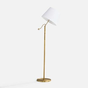Vintage Swedish Floor Lamp: Brass & Fabric, 1940s Scandinavian Design