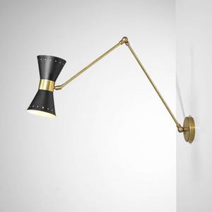 Mid Century Adjustable Twin Bulb Wall Sconce Adjustable Raw Brass Wall Lamp Style Solid Brass White Shades