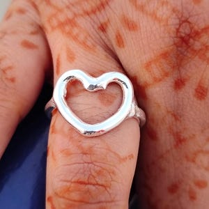 Sterling Silver Open Heart Ring, Stackable Statement Jewelry, Modern Adjustable Boho Ring, Handmade Minimalist Jewelry, Swirl Ring for Women