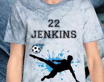 Personalized Soccer Number and Name Color Blast Tee, Custom Sports T-shirt, Comfort Colors