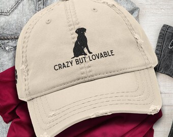 Embroidered Black Lab Hat, Distressed Style Ball Cap, Labrador Puppy, Paw Print Embroidery