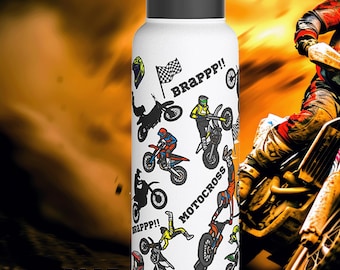 Motocross Stainless Steel Sports Bottle, Dirt Bike Tumbler, Standard Lid, Outdoor Adventure Gear
