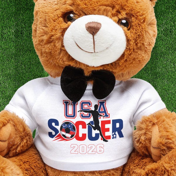 USA Soccer Teddy Bear wearing T-Shirt, 2026 World Cup Soft Plush