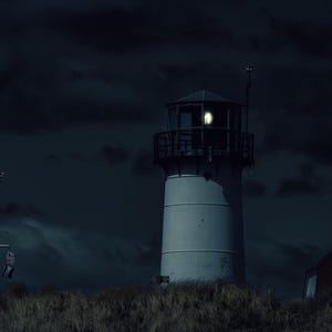 American Lighthouse with Flag, Coastal Wall Art, Cape Cod Photography, Nautical Home Decor