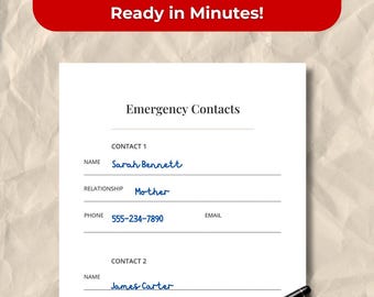 Emergency Contact Info Sheet | Printable Family, Babysitter & Caregiver Form (PDF)