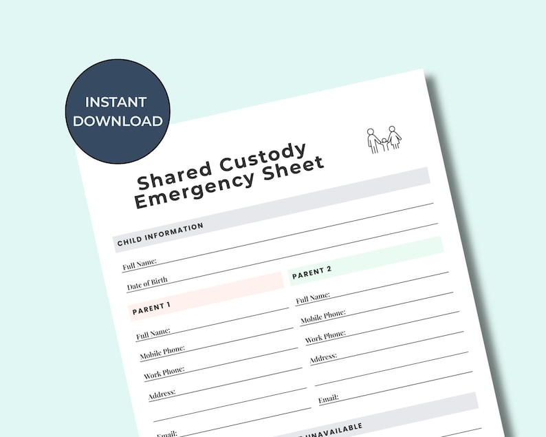 Shared Custody Emergency Sheet – Printable Co-parenting Info PDF – A4 &amp; US Letter - Etsy