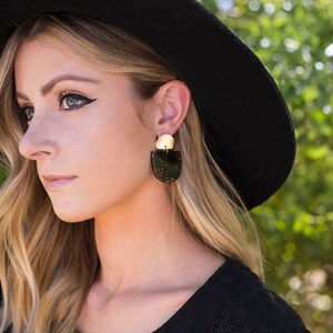 Black and Gold Palm Acrylic Statement Earrings