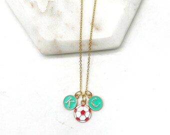 Red Soccer Ball Teal KC Enamel Charm KC Current Kansas City Necklace Soccer KC Current Women's Soccer