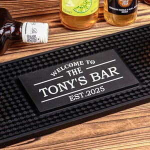 Personalized Bar Mat, Custom Bar Runner, Home Bar Pub Accessories Art, Rubber Bartender Mat, Silicone Beer Mat, Vintage Mens Gift
