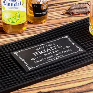 Tappetino da bar personalizzato con nome, tappetino da bar in gomma, tappetino da bar personalizzato per feste a base di whisky, sottobicchieri da bar per fidanzato, regali unici per fidanzato