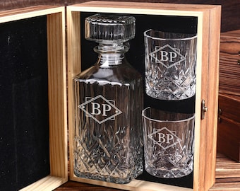 Custom Engraved Bourbon Decanter Set with Bourbon Glasses,Gift For Whiskey Lover,Luxury Premium Gift Set For Man