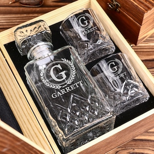 Set di decanter per whisky personalizzati, decanter personalizzato con scatola regalo in legno, regalo per lui