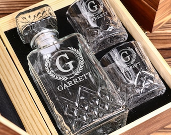 Personalized Whiskey Decanter Set,Custom Decanter with Wooden Gift Box,Gift For Him