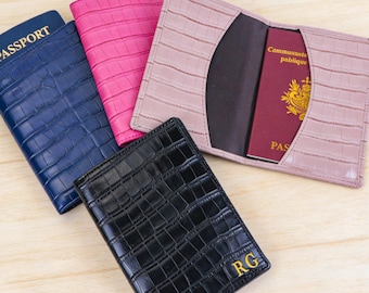 Personalised Croc Leather Monogram Passport Holder,Travel Accessories,Bridesmaid Gift,Honeymoon & Weddings,Wedding Party Gift For Him or Her
