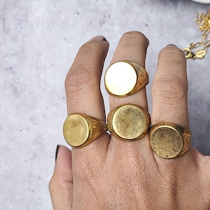 vintage chunky art deco gold signet ring for men women large stacking retro unisex jewelry for partner boyfriend significant other