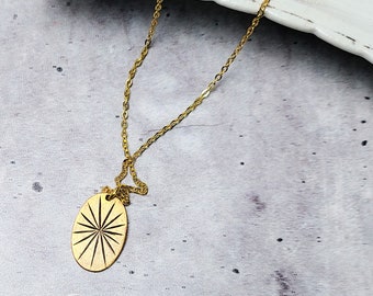 vintage gold coin pendant necklace for women, celestial starburst north star retro gift for artist creative, dark academia, dainty under 30