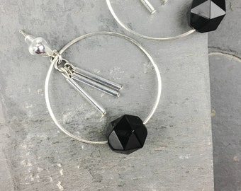 black hoop earrings dangling black silver hoops black stone earrings thin silver hoops silver hoop earrings medium bachelorette gift ideas