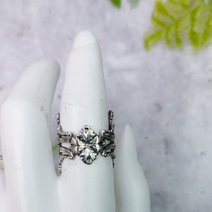 vintage silver leaf botanical foliage ring, fantasy adjustable thick statement ring band, cottagecore dark academia, witchy alt goth fashion image 1