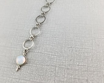 silver lariat necklace layering necklace opal necklace silver long teardrop necklace y necklace lariat october birthday gift