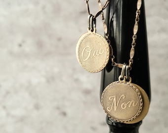 antique french coin pendant necklace, light academia, retro jewelry, cottage, vintage brass, daughter girl gift for graduation, her, them,