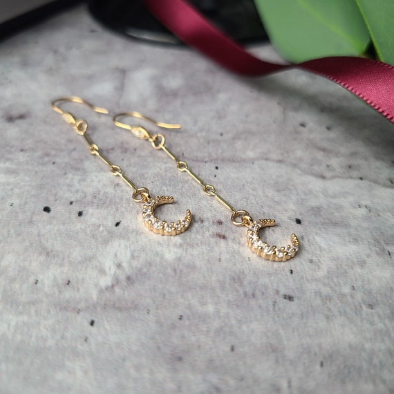 crescent moon statement earrings dangle delicate … - image 1