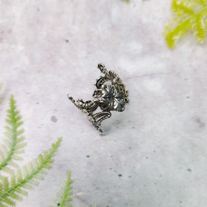 vintage silver leaf botanical foliage ring, fantasy adjustable thick statement ring band, cottagecore dark academia, witchy alt goth fashion image 3