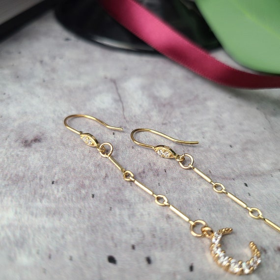 crescent moon statement earrings dangle delicate … - image 3
