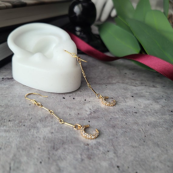 crescent moon statement earrings dangle delicate … - image 5