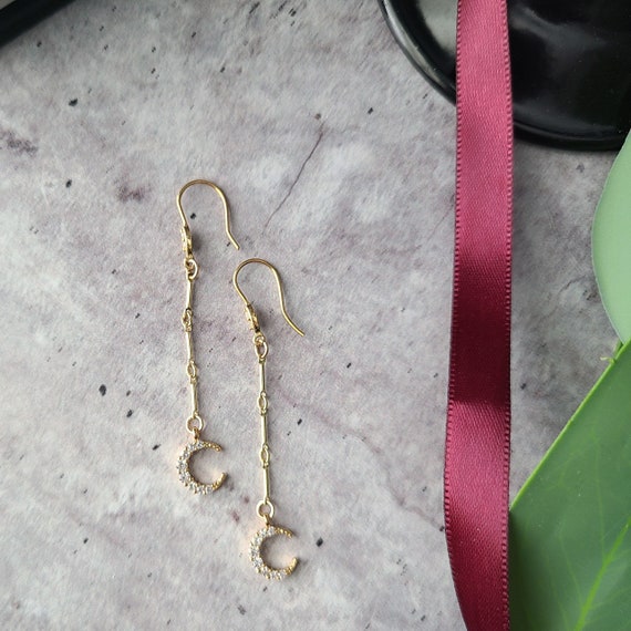 crescent moon statement earrings dangle delicate … - image 2