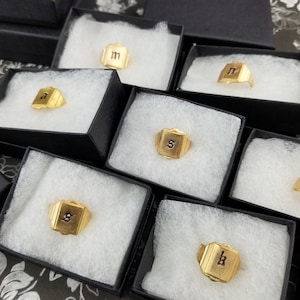 Gothic Initial Signet Ring: Adjustable Vintage Brass Ring