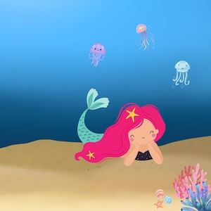 Printable Mermaid Birthday Card for Kids – Cute Ocean-Themed Greeting with Magical Underwater Scene | Instant Download | 5x7 Folded Card